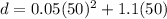 d=0.05(50)^{2}+1.1(50)