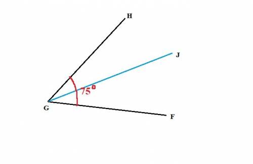 The ray ‾ ⇀gj is the angle bisector of ∠fgh and m∠fgh = 75° how do you find ∠fgj