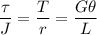 \dfrac{\tau}{J}=\dfrac{T}{r}=\dfrac{G\theta}{L}