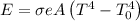 E = \sigma eA\left ( T^{4}- T_{0}^{4}\right )