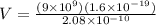 V = \frac{(9\times 10^{9})(1.6\times 10^{-19})}{2.08\times 10^{-10}}