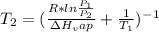 T_2=(\frac{R*ln\frac{P_1}{P_2}}{\Delta H_vap} +\frac{1}{T_1}  )^-^1