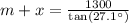 m+x=\frac{1300}{\text{tan}(27.1^{\circ})}