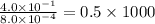 \frac{4.0\times10^{-1}}{8.0\times10^{-4}}=0.5\times 1000