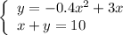 \left\{\begin{array}{l}           y=-0.4x^2+3x \\           x+y=10          \end{array} \right.