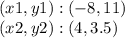 (x1, y1): (- 8,11)\\(x2, y2): (4,3.5)