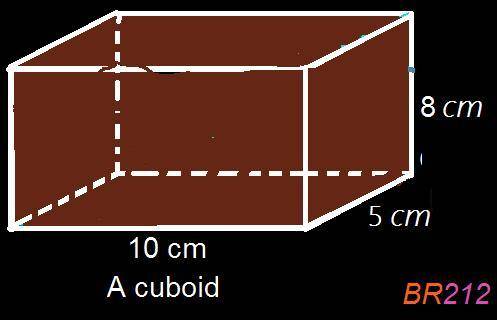 What is the volume of a cube with length of 10cm, the width of 5cm and a height of 8cm?