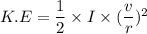 K.E= \dfrac{1}{2}\times I\times(\dfrac{v}{r})^2