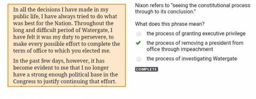 Nixon refers to “seeing the constitutional process through to its conclusion.” what does this phrase