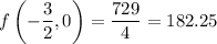 f\left(-\dfrac32,0\right)=\dfrac{729}4=182.25