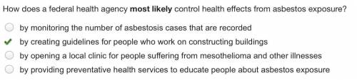 How does a federal health agency most likely control health effects from asbestos exposure?