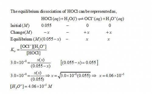 The acid-dissociation constant at 25.0 °c for hypochlorous acid (hclo) is 3.0 ⋅ 10−8. at equilibrium
