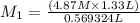 M_{1} = \frac{(4.87 M\times 1.33 L)}{0.569324 L}