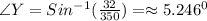 \angle Y=Sin^{-1}(\frac{32}{350})=\approx5.246^0