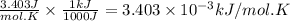 \frac{3.403J}{mol.K}\times \frac{1 kJ}{1000J}= 3.403\times 10^{-3}kJ/mol.K