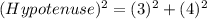 (Hypotenuse)^{2}=(3)^{2}+(4)^{2}