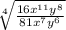 \sqrt[4]{\frac{16x^{11}y^8}{81x^7y^6}}