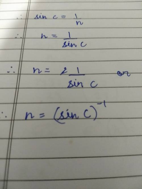 Make n the subject of the equation sin(c)= 1 divide by n