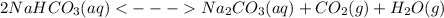 2NaHCO_{3}(aq)  Na_{2}CO_{3}(aq)+CO_{2}(g) + H_{2}O(g)