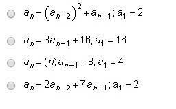 If an=24, which recursive formula could represent the sequence below?  ,88, 664, 8408a) an=(an-2)^2