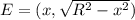 E = (x,\sqrt{R^2-x^2})