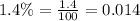 1.4\%=\frac{1.4}{100}=0.014