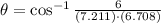 \theta = \cos^{-1} \frac{6}{(7.211)\cdot (6.708)}