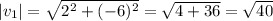 |v_1| = \sqrt{2^2 + (-6)^2} = \sqrt{4 + 36} = \sqrt{40}