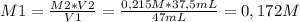 M1=\frac{M2*V2}{V1}= \frac{0,215 M * 37,5 mL}{47 mL}=0,172 M