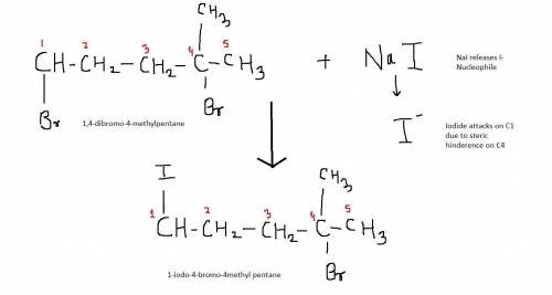 What would be the major product if 1,4-dibromo-4-methylpentane was allowed to react with:  a.one equ