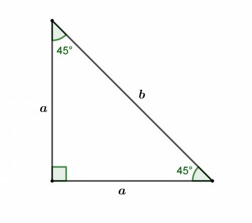The area of a right angle is 50. one of its angles is 45 degrees. find the lengths of the sides and