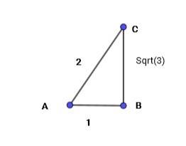 Δabc is a right triangle in which angle b is a right angle, ab = 1, ac = 2, and bc = square root of