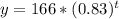 y = 166 * (0.83) ^ t