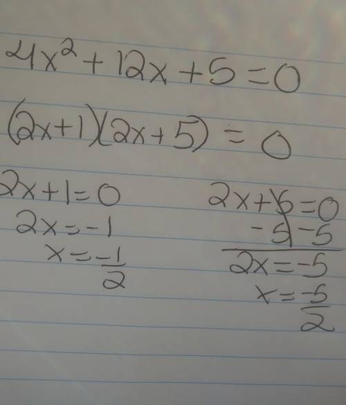 Solve the equation by factoring. 4x2 + 12x + 5 = 0
