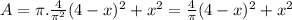 A = \pi . \frac{4}{ \pi ^{2}}(4-x)^{2} + x^{2} = \frac{4}{ \pi } (4-x)^{2}+x^{2}
