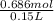 \frac{0.686 mol}{0.15 L}