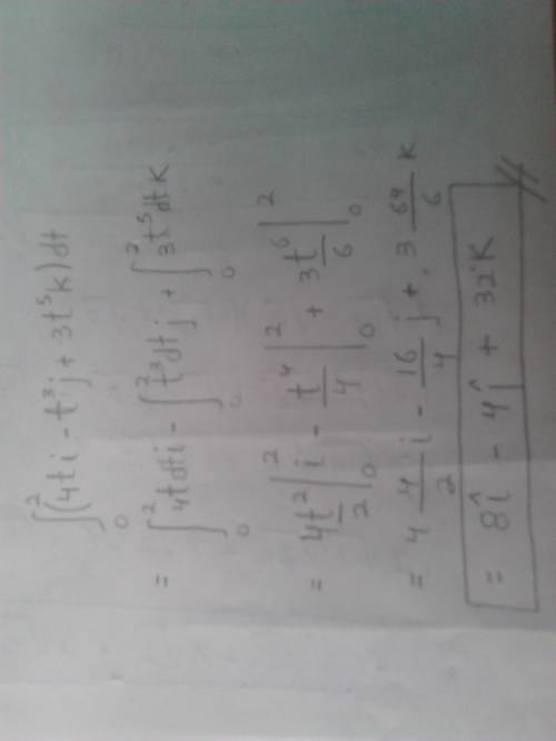 Evaluate the integral. 2 (4t i − t3 j + 3t5 k) dt 0