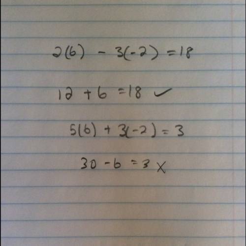 In t!  why is (6, –2) not a solution to the system of equations given below?  a. it satisfies the to
