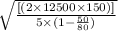 \sqrt{\frac{[(2 \times 12500 \times 150)]}{5 \times (1 - \frac{50}{80} )} }
