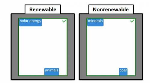 Classify the natural resources as a renewable or non renewable  1. solar energy 2. coal 3. animals 4