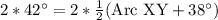 2*42^{\circ}=2*\frac{1}{2}\text{(Arc XY}+38^{\circ})}