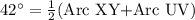 42^{\circ}=\frac{1}{2}\text{(Arc XY+Arc UV)}