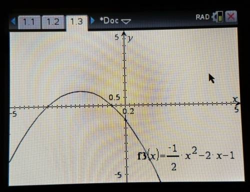 Which equation is represented by the graph? a. y=-2x^2 + 4x + 1b. y = 2x^2 - 4x + 1c. [tex]y = - \fr