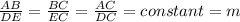 \frac{AB}{DE}=  \frac{BC}{EC} = \frac{AC}{DC} = constant = m