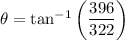 \theta =  \text{tan}^{-1} \left({\dfrac{396}{322} \right)