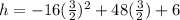 h=-16(\frac{3}{2})^2+48(\frac{3}{2})+6