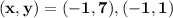 \mathbf{(x,y) = (-1,7),(-1,1)}