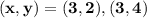\mathbf{(x,y) = (3,2),(3,4)}