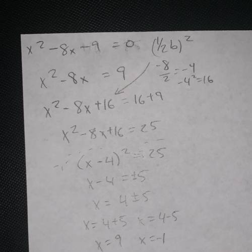 Solve x2 - 8x - 9 = 0. rewrite the equation so that it is of the form x2 + bx = c.