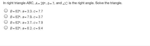 In right triangle abc a=28° b=7 and